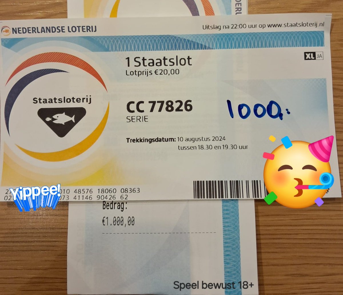 3️⃣x #WINNEN in één jaar❗
En dan komt er een vaste klant.. "Ik heb €1️⃣0️⃣0️⃣0️⃣ gewonnen"
"Dat is de 3e keer dit jaar" 😱
Ik zeg: "de 3e keer €1000,= dit jaar en alledrie bij ons gekocht?" "Ja" zegt hij.. 🍀
#DROMEN worden, soms meermaals, waar met een #lot van de #geluksmakelaar!