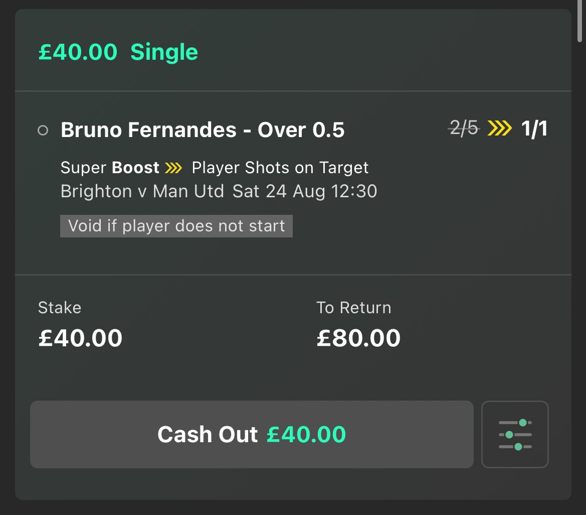 ValueBetSpotter's tweet image. 😍  OH YES… Premier League free £80 cash giveaway!

If Bruno Fernandes has a shot on target vs Brighton &amp;amp; the super boost wins, we’ll give away £80 free cash!

👉 £40 to someone who LIKES this tweet.
👉 £40 to someone who RETWEETS this tweet.

Must be following us. Ready? Go!