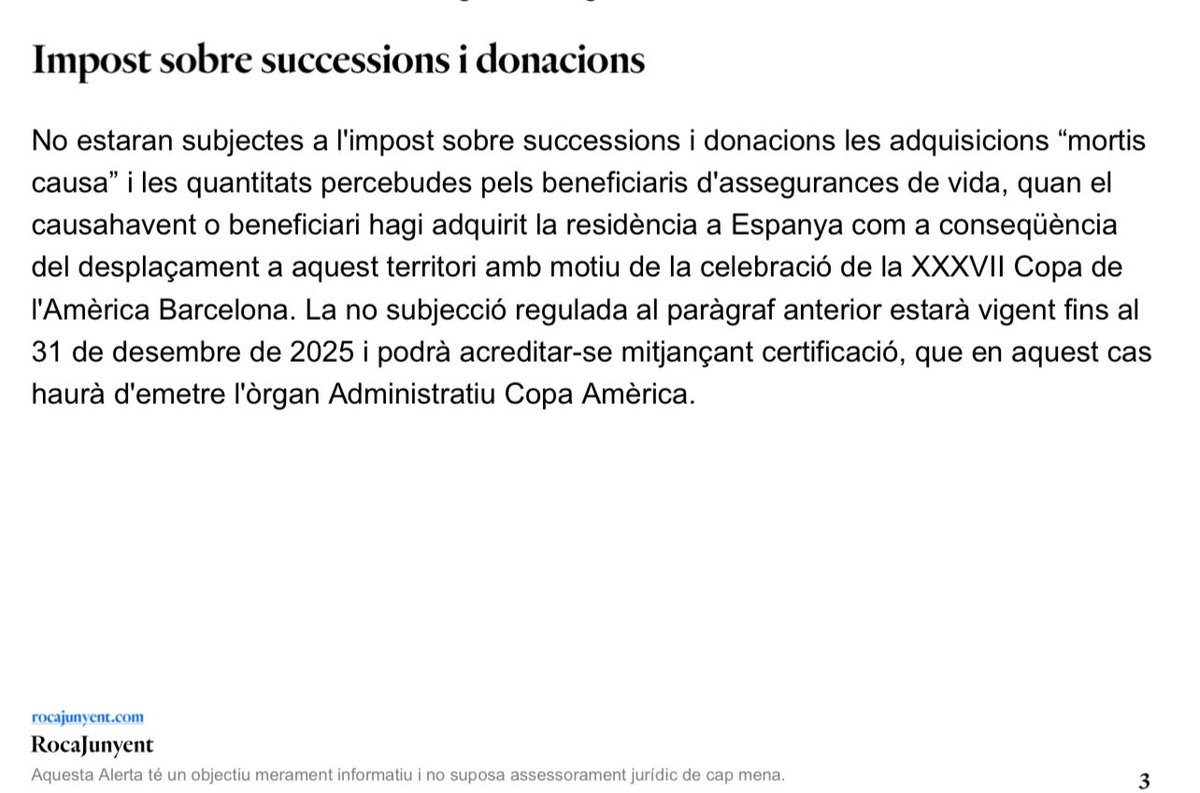 Que els de la Copa Amèrica no pagaran impost de successions si es compren una propietat i la guinyen? Que la organizació de la Copa Amèrica emet certificats fiscals?

Jo volia ser un burgès amb pasta i acabaré dirigint a Sendero Luminoso. Aquesta ciutat et tritura la ment.