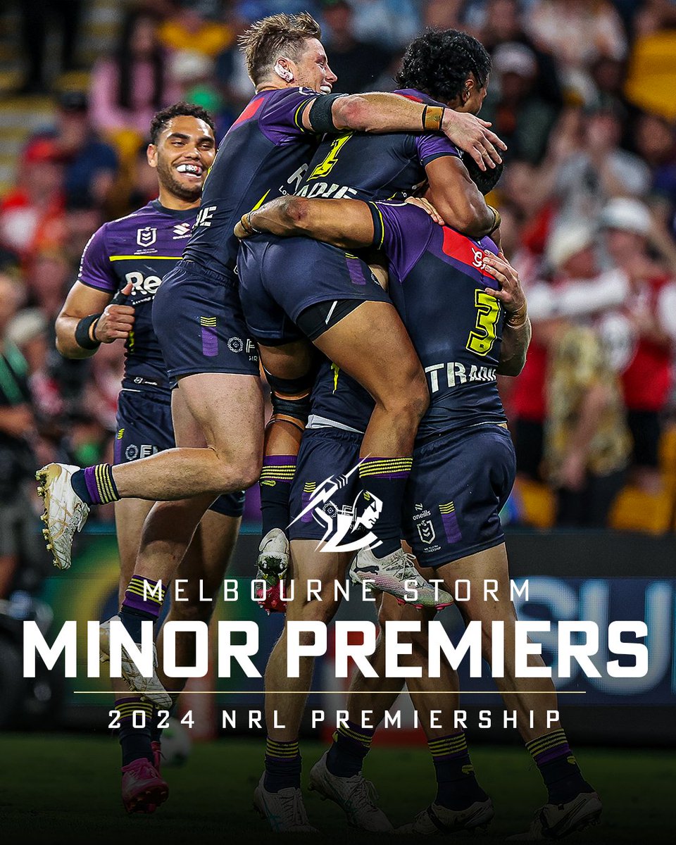 FOXNRL's tweet image. Congratulations to the @storm 👏

Craig Bellamy's side claimed their sixth Minor Premiership in 14 seasons with a 'stunning' statement win over the Dolphins.

Recap 👉 bit.ly/3XfJEqT