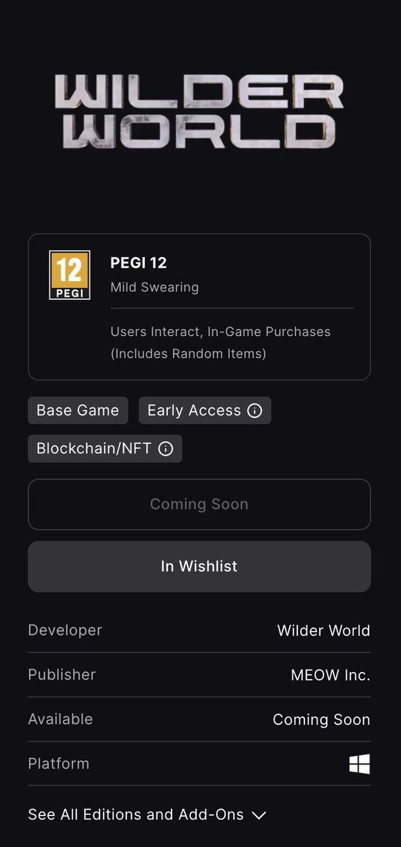 Crypto_Midasss's tweet photo. @WilderWorld @EpicGames I wishlisted! https://t.co/KBgN5k7VrH