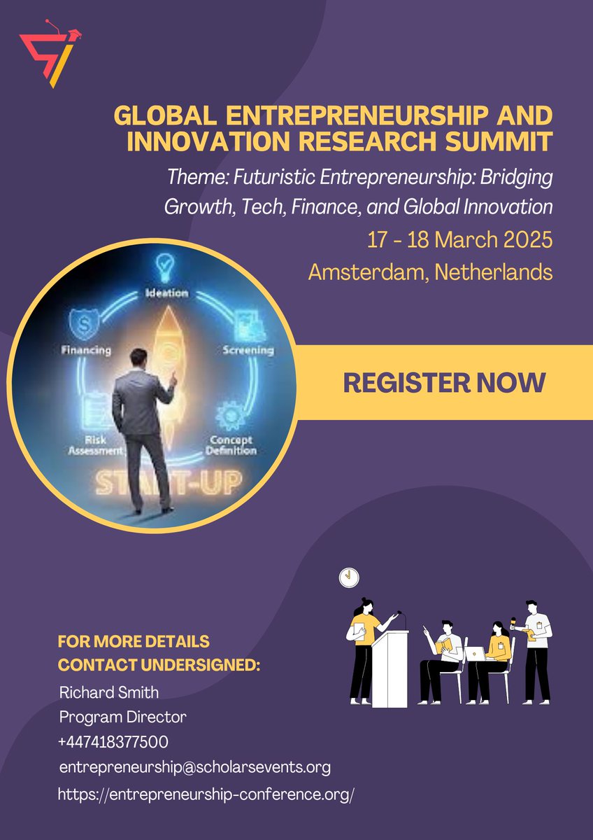 Conference2k25's tweet image. Discover the latest breakthroughs, connect with global experts, and network with peers passionate about Entrepreneurship Summit 2025.
🗓️ Dates: 17-18 March 2025
📍 Location: Amsterdam, Netherlands
🌐 More Info: entrepreneurship-conference.org
#entrepreneurshipsummit2025
@ScholarsConfer1