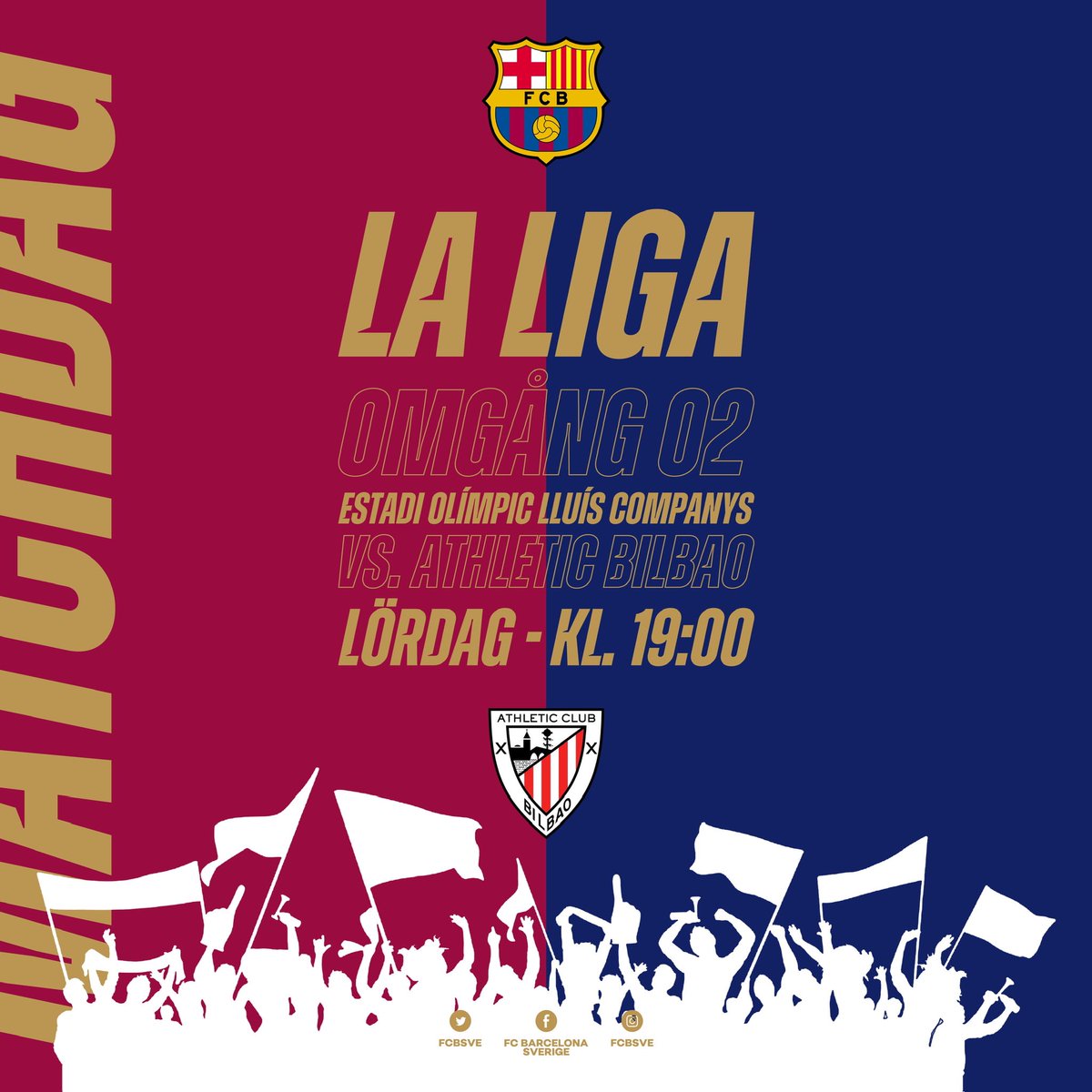🔵🔴 M A T C H D A G 🔴🔵

🔥 Andra ligaomgången innebär hemmapremiär för Barça och det gör man mot Athletic Bilbao.

Bilbao med båda Williams-bröderna i spetsen spelade oavgjort (1-1) hemma mot Getafe i sin hemmapremiär.

📺: TV4 Play