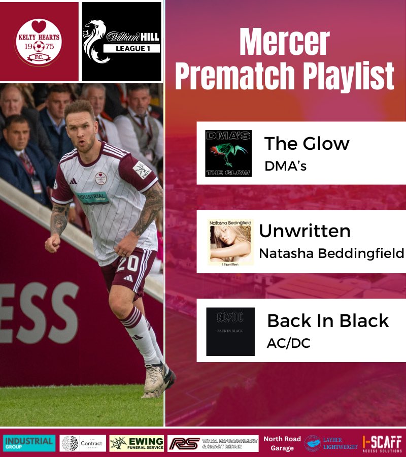 KeltyHeartsFC's tweet photo. Todays Playlist is brought to you by Scott Mercer 🇱🇻

#TheMaroonMachine https://t.co/3p4RJYYUic