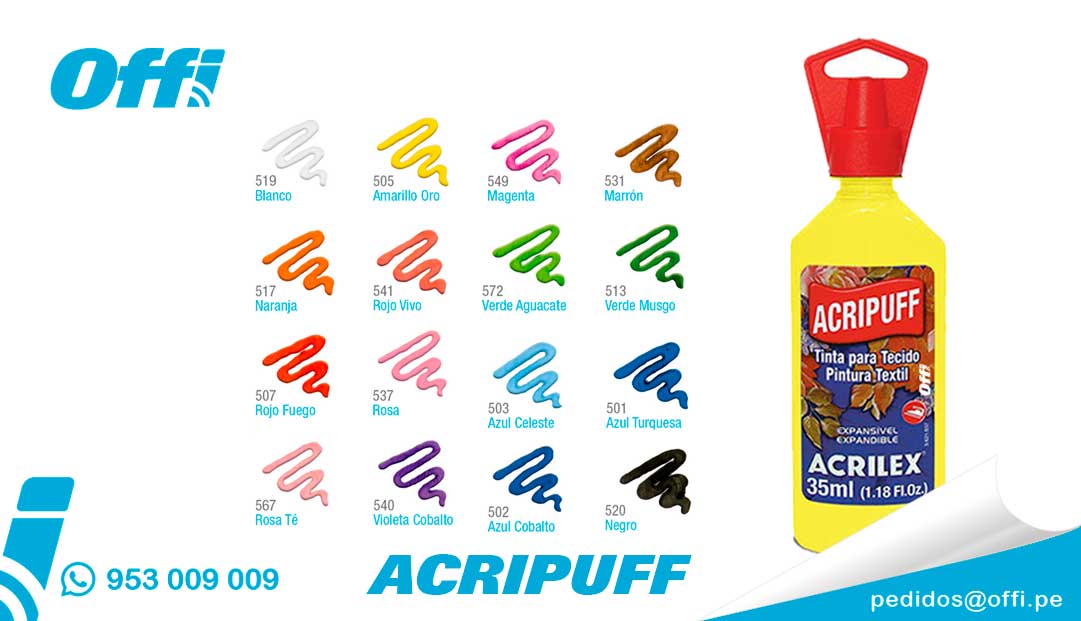 Offi_pe's tweet photo. Pintura para Tela Acripuff expandible al Calor
https://t.co/zfNjTpWTLO 👈
#Acripuff #AcripuffAcrilex #AcrilexAcripuff
Distribuidor de útiles escolares en Arequipa, Camaná, Caravelí, Castilla, Caylloma, Condesuyos, Islay y La Unión. Envíos a todo el Perú. https://t.co/0wpFeV1uvK