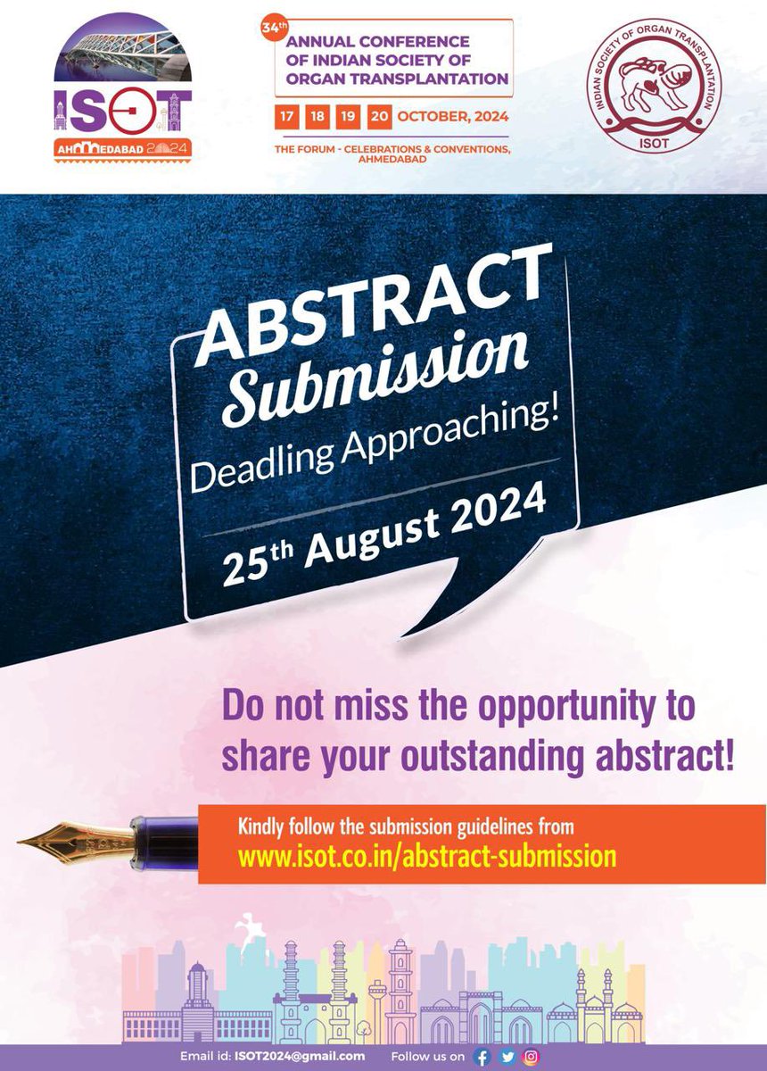 Last date for Abstract Submission. 
<a href="/ISOT24ahmedabad/">ISOT2024 AHMEDABAD</a>  
Register now👉 isot2024.com
