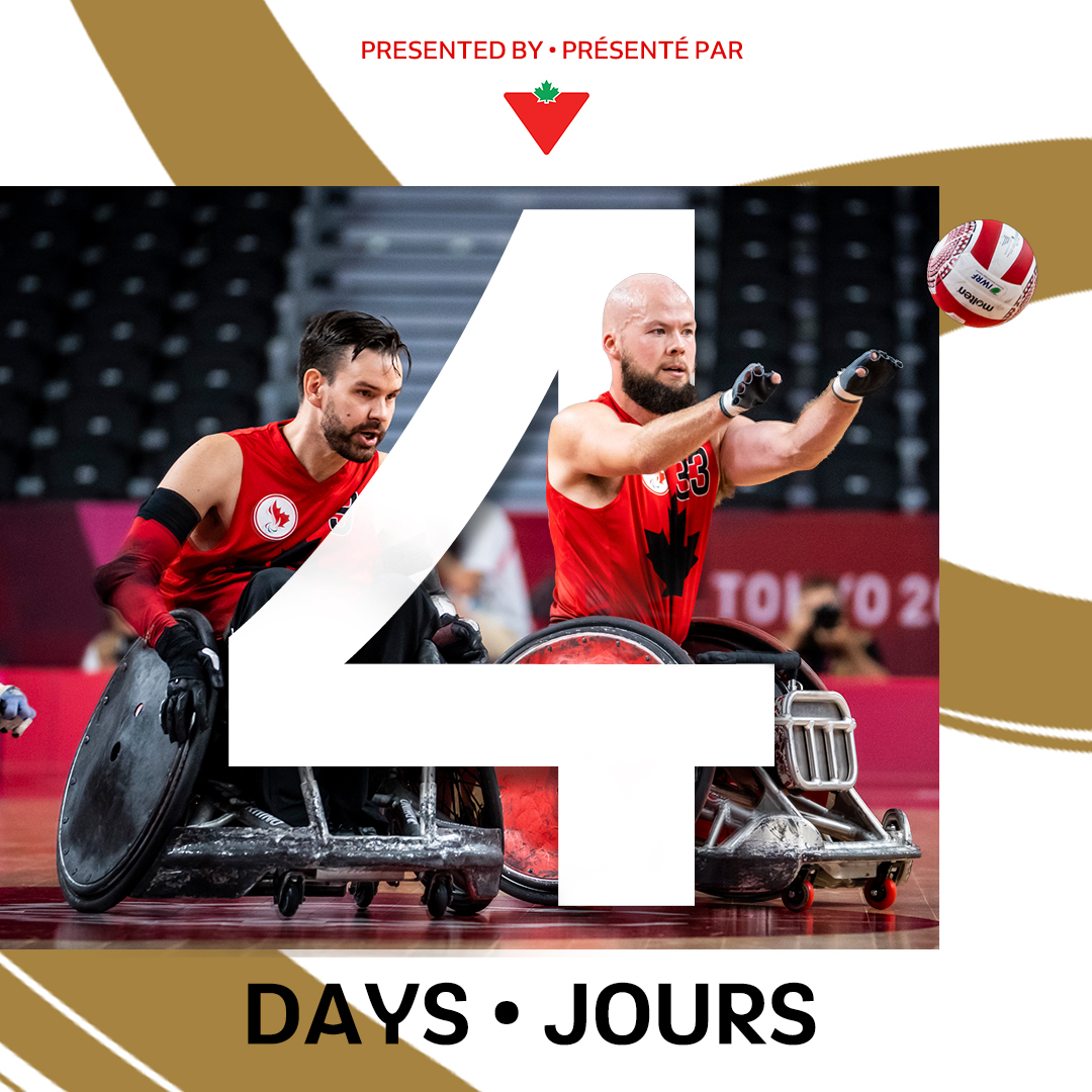 CDNParalympics's tweet photo. Four athletes go head-to-head on the court in the intense and electrifying sport of Wheelchair Rugby. Who else can’t wait to see the @WCRugbyCanada Team in action at @Paris2024?

Just four days to go in our #CountdownToGreatness presented by @CanadianTire. https://t.co/dYkVl32tfo