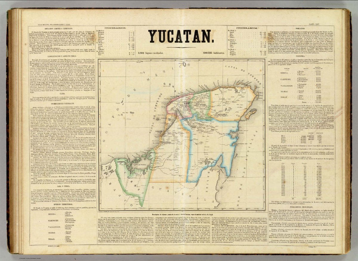 edificiosmayas's tweet photo. Mapa de Yucatán del Atlas Mexicano de 1858. Notas: Campeche aún no era un estado independiente; el mapa muestra los cinco departamentos del estado/nación. https://t.co/T2d9Jz6FnO