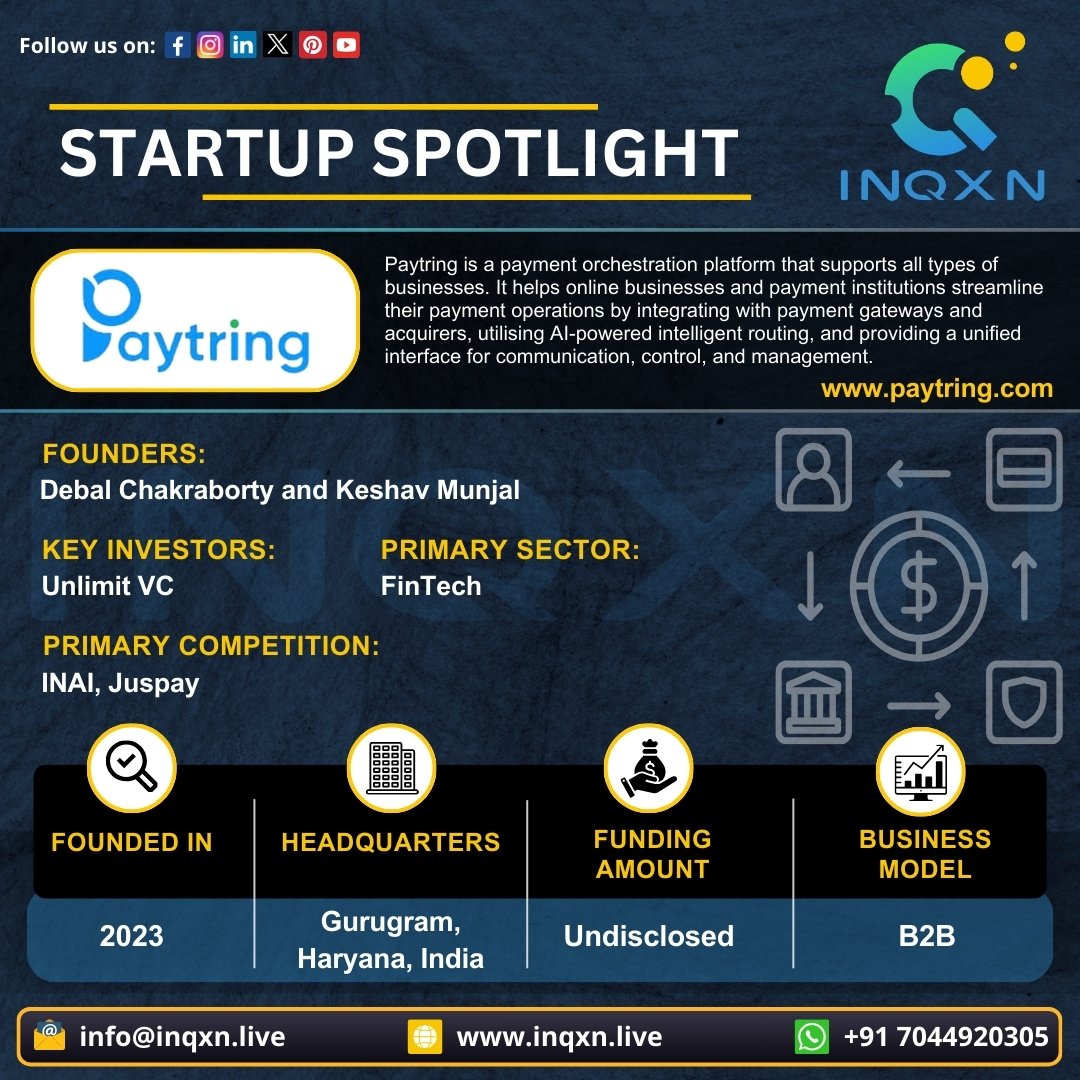 inqxn_live's tweet photo. 🌟 Meet Paytring, the game-changer in payment orchestration! 🛠️💼 Ready to revolutionise your payment processes? Discover more at https://t.co/KTUtaDs87B!
#StartupSpotlight #Inqxnapp #Paytring #Payments #Fintech #Innovation #AI #B2B #SpecialtyChemicals #GurugramStartups #Business https://t.co/Rj4rSdHkJh