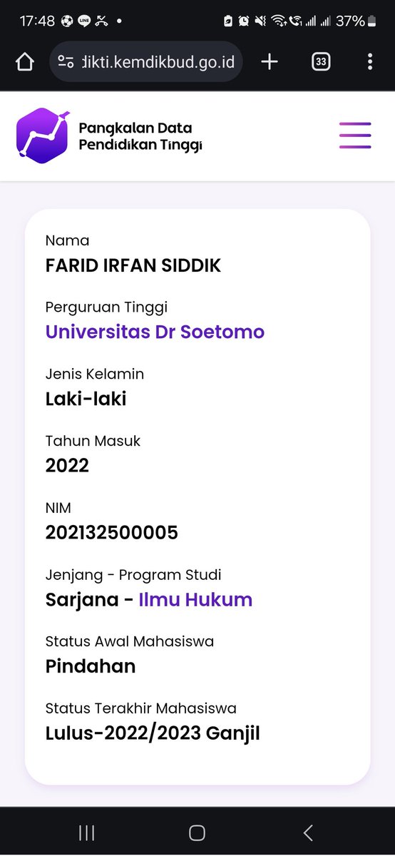 anggoprihandoko's tweet photo. @tempodotco Tolong di cek juga suaminya. Menurut profil dia lulusan S1 Hukum Univ. Dr. Soetomo. Kalau lihat di PDDIKTI, dia lulus di T.A. 2020/2023. Kalau lihat di internet, dia diangkat jadi Kepala BP Bintan di tahun 2022. Hebat ya baru lulus S1 udah bisa jadi kepala, sangat menginspirasi. https://t.co/D7dU90Imdh