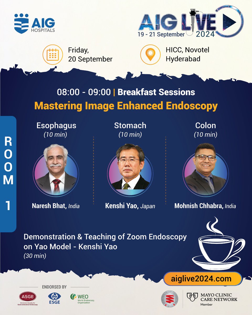 AIGHospitals's tweet image. #AIGLIVE2024 Breakfast Sessions | Great opportunity to learn the tips &amp;amp; tricks of #GIEndoscopy in a closed group setup. From understanding nuances #ImageGuided endoscopy, #Electrosurgical unit to #SEMS placement and Snares &amp;amp; Knives, these sessions will offer invaluable learnings