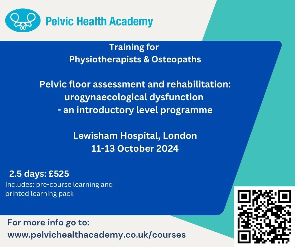 PelvicAcademy's tweet photo. Our next intro level urogynaecological course is booking up, but we still have spaces available. 
It’s on 11-13 October at Lewisham Hospital, London. 
Feel free to share the news &amp;/or apply here: https://t.co/KKhia7bvq5

#pelvichealthphysio #pelvichealthosteo #pelvichealthcpd https://t.co/UEGauoPMGd