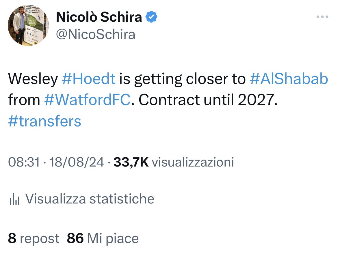 NicoSchira's tweet photo. Now it’s official! Wesley #Hoedt to #AlShabab from #WatfordFC. Contract until 2027. No surprise here and confirmed since the last August 18! #transfers 🇸🇦 https://t.co/b19t3GRphG