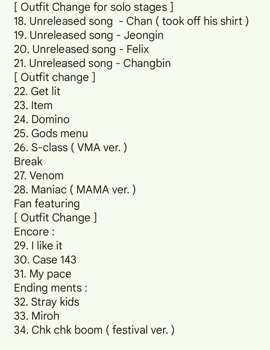 skz8enthusiast's tweet photo. Stray Kids World Tour <dominATE SEOUL> setlist day - 1
[ 240824 ]

STRAY KIDS DOMINATE SEOUL
#dominATE_SEOUL #StrayKids #스트레이키즈 @Stray_Kids https://t.co/DjQ8pmRMj0