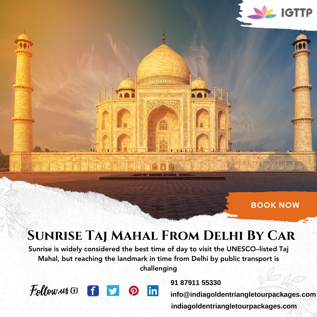 TourTriangle's tweet photo. Experience the magic of the Taj Mahal at sunrise – a breathtaking moment where the world's most iconic monument is bathed in a golden #igttp_ #tajmahal #tajmahal #sunrise #tajsunrise #trip #agra #love #travel #tbt #follow4follow #photographer #instafood #photography #Beautiful https://t.co/rV53Xe8nu5