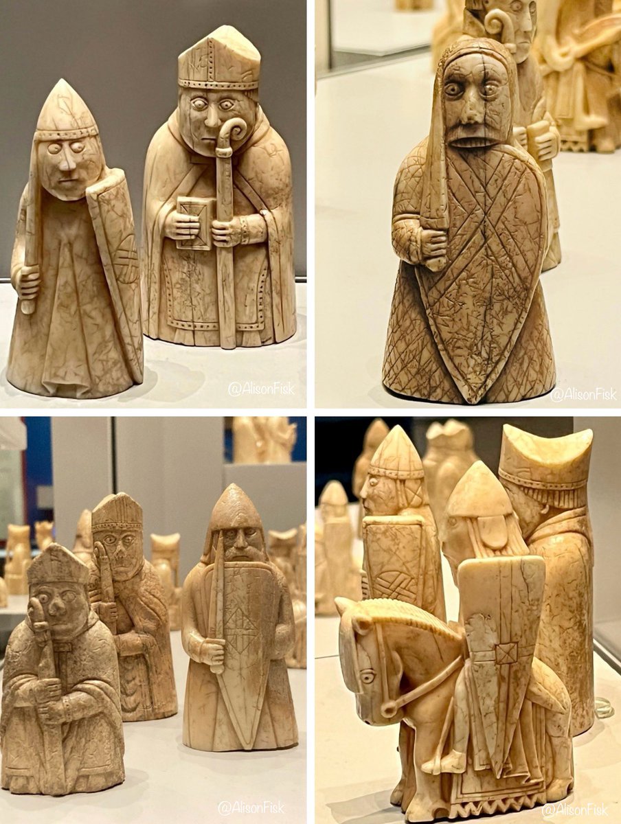 The Lewis Chessmen. Characterful medieval chess pieces carved with such wonderfully expressive eyes!  👀

From a large gaming hoard found near the shore on the Isle of Lewis, Scotland, in 1831. Dated 1150-1200 AD.

Read more about the Lewis chess pieces on these two links: