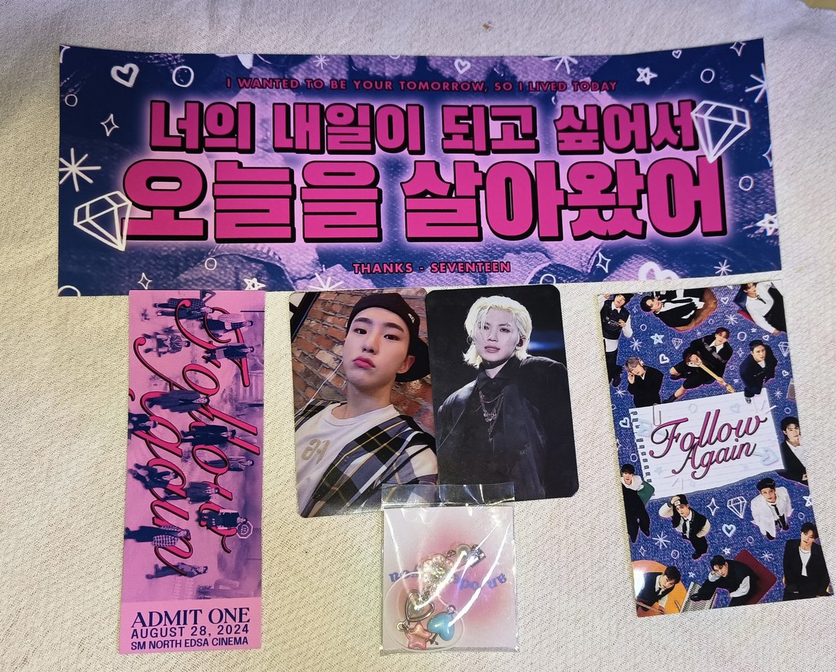 n3ww00z1's tweet photo. Today was a blast! To my co-Carats who watched #FollowToCinema in SM North Edsa Cinema 1 @ 3pm, you were all amazing! 
Shout out to @nononejv for organizing this block screening &amp; for the freebies. 
Umuwi sa akin ang Jagiya couple.
Big thx sa ka trade ko kanina na nasa seat F12. https://t.co/HrcwaHwXlZ