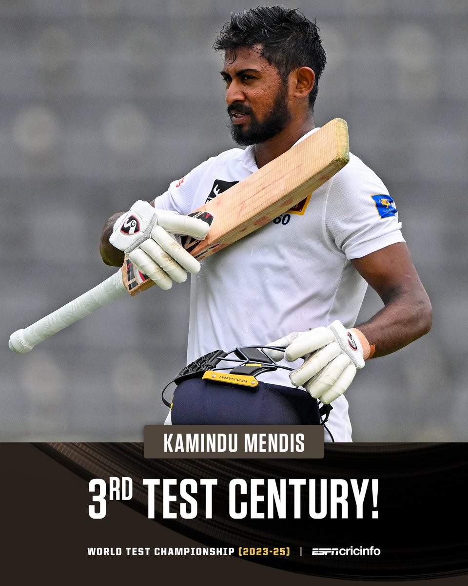 ESPNcricinfo's tweet photo. Three centuries in just four Tests! 

Kamindu Mendis continues a magnificent start to his Test career 🙌 #ENGvSL https://t.co/n2TJpT3t5f