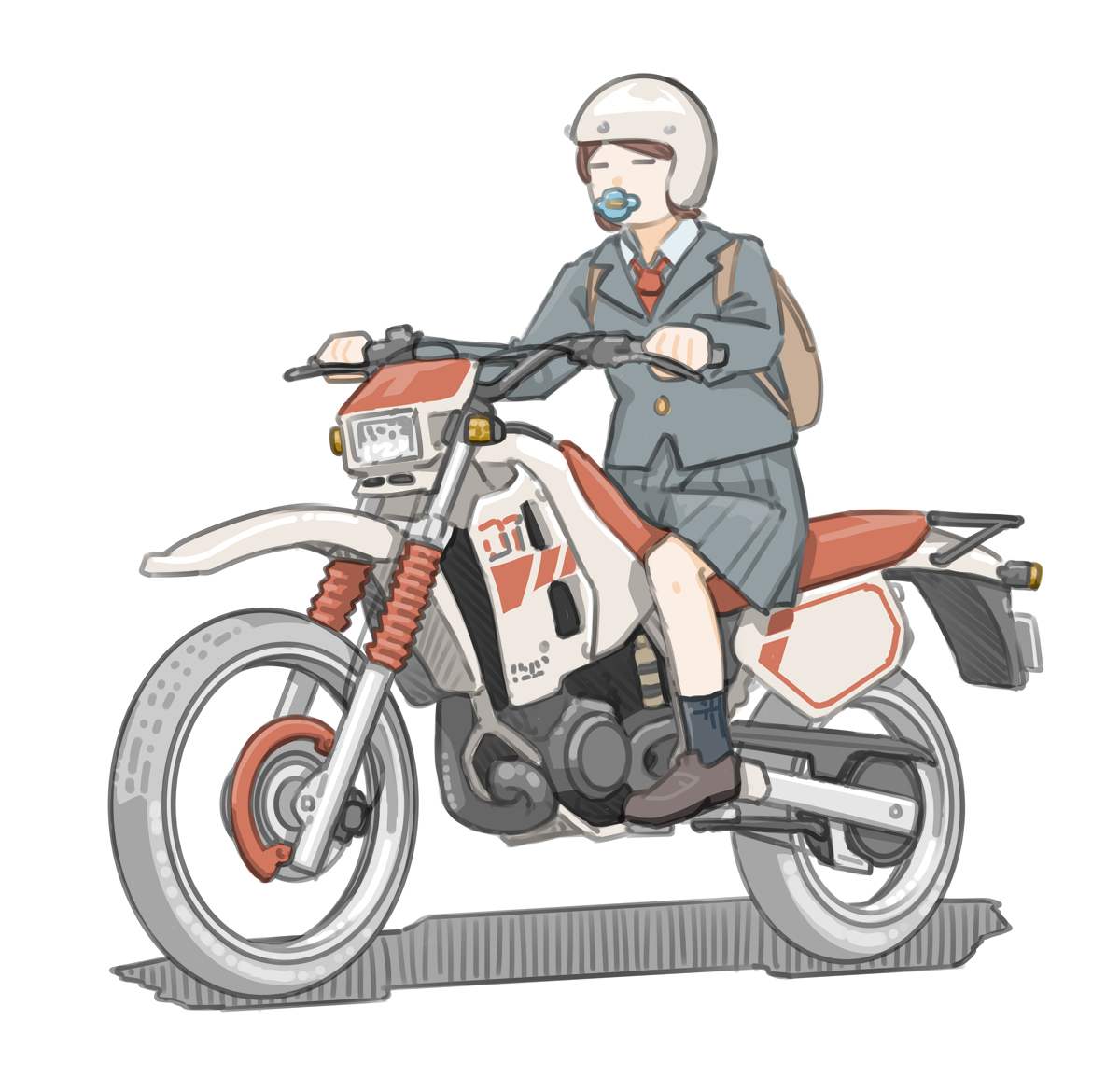 「運転中の眠気覚ましにおしゃぶりが良いというネット情報を試す女子です。 (ヤマハ 」|きわみらい@バイクJKのイラスト描きのイラスト