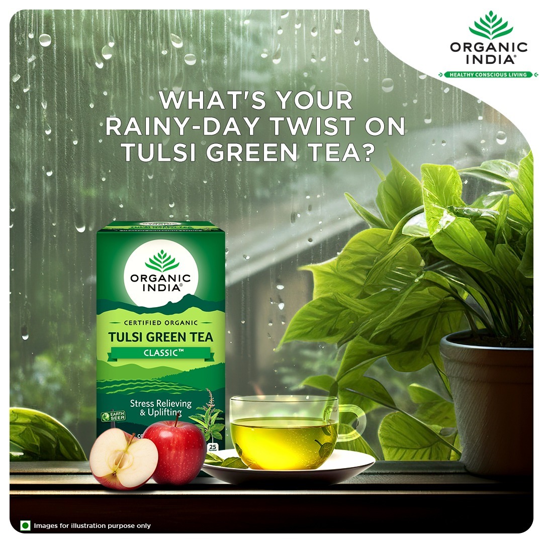 Rainy season demands for something extra. With apple slices or a twig of mint, tell us your tips and unique twists for savouring Organic India’s #TulsiGreenTea during the rains. 

Tag your friends and know their hacks too.
#Monsoon #Organicindia
#stamina #Immunity #Organicteas