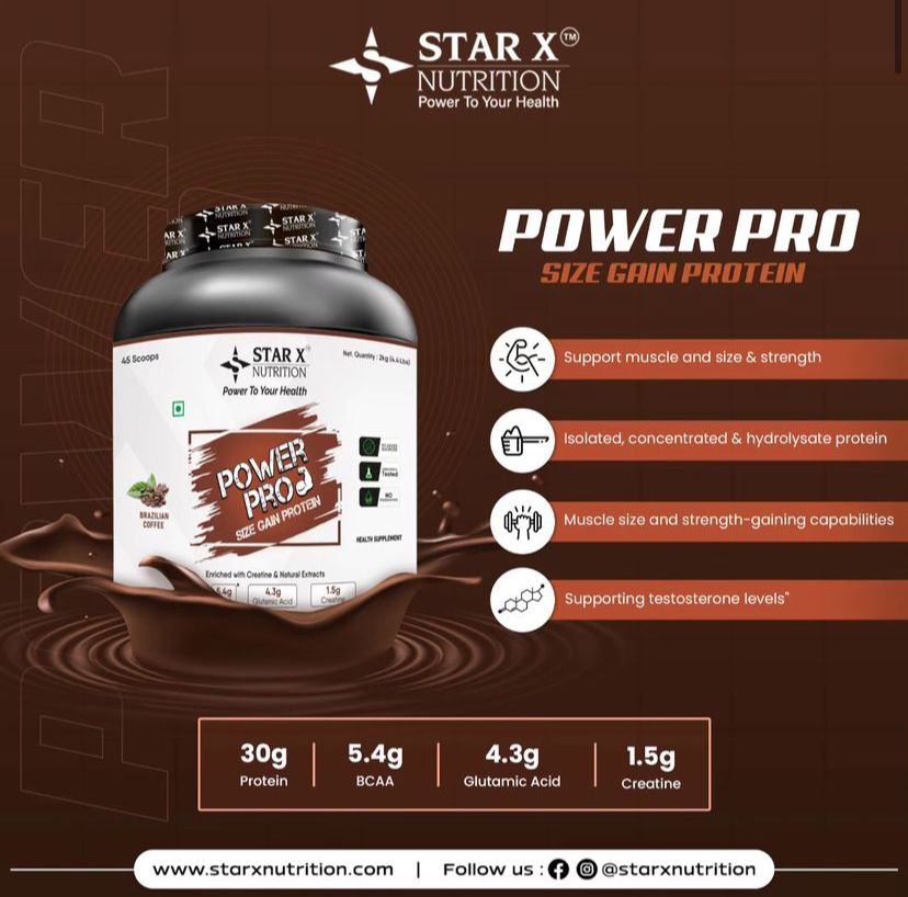 starxnutrition's tweet image. Power Pro Size Gain Protein is your go-to for muscle growth and performance. With 30g of protein, 5.4g BCAA, and 1.5g creatine per serving, it supports your journey to greater size and strength. Achieve your fitness goals with every scoop!
#StarXNutrition #PowerPro