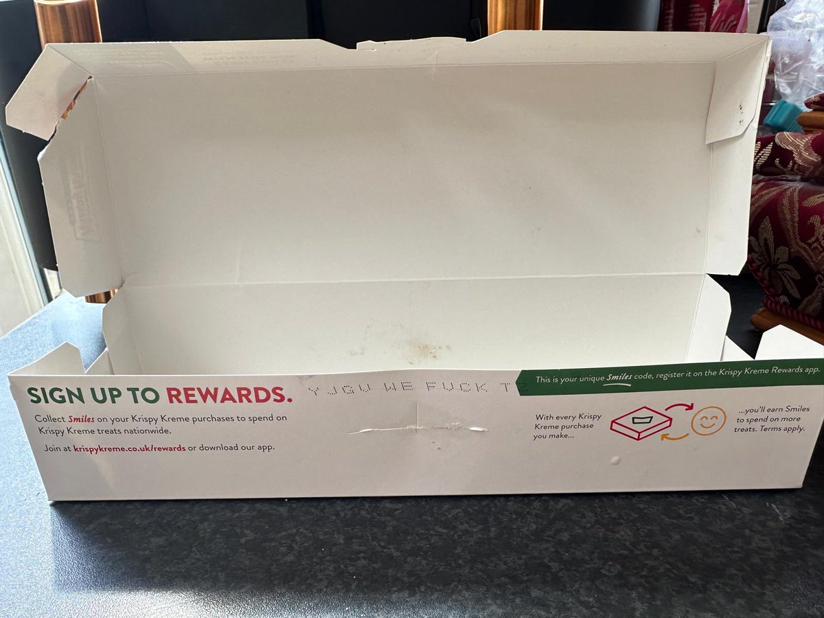 fakebagzilla's tweet photo. @krispykremeUK somewhat shocked to discover you’re covertly advertising new ‘services’ on your donut boxes https://t.co/46v89r9Y0P
