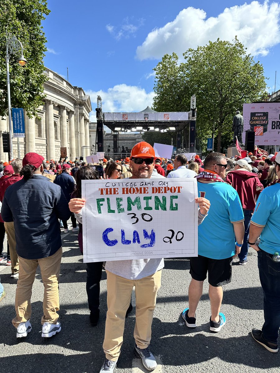 When your Coach is in Dublin, Ireland for the FSU-Georgia Tech game! Showing some love for the big W last night! Tune in to College Game Day at 9:00 AM to see if he makes it on the broadcast! #SoarHigher