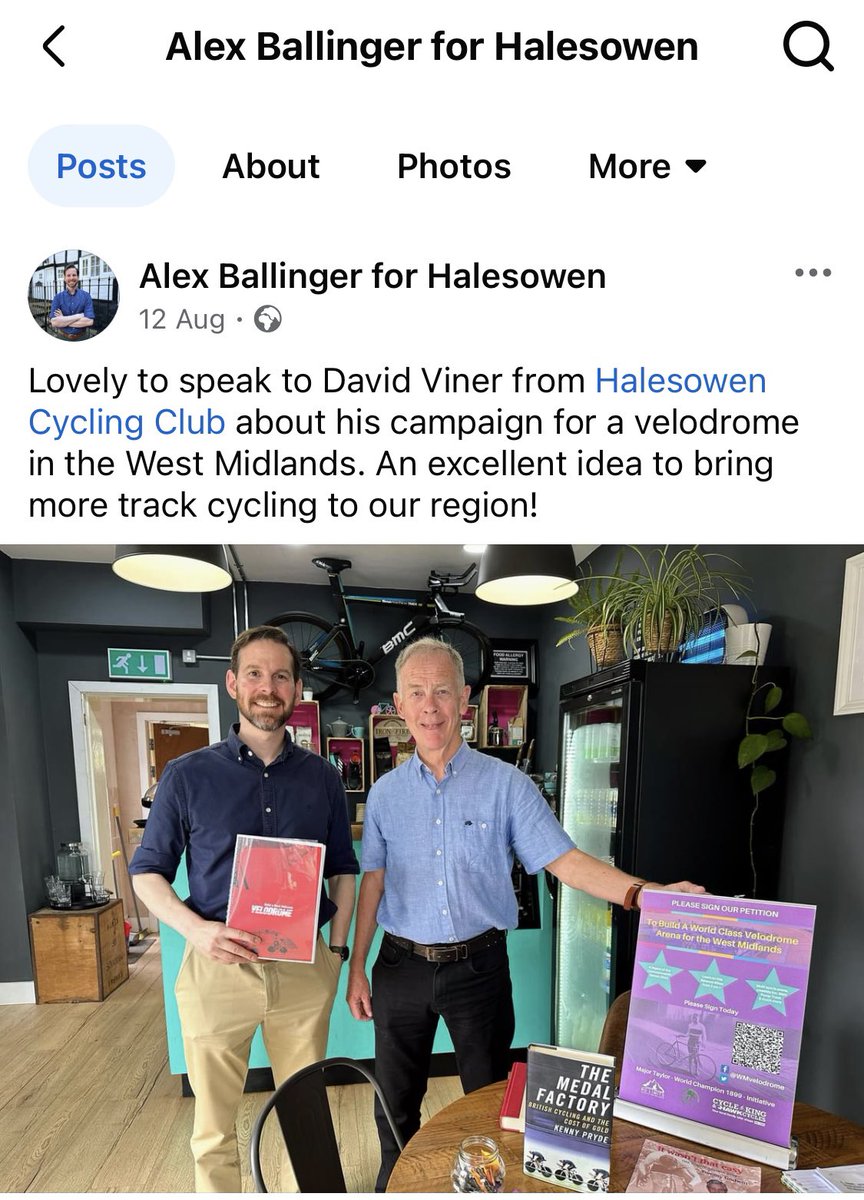 Great support from <a href="/AlexBallingerMP/">Alex Ballinger MP</a> on the #WestMidlands #velodrome campaign