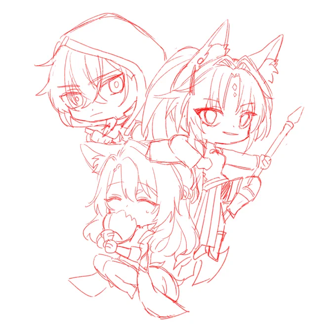この3人現時点でめっちゃ好きなんだけどスタレほんまに作画コスト高くてここから装飾を把握してデフォルメしてくの無理すぎるので供養