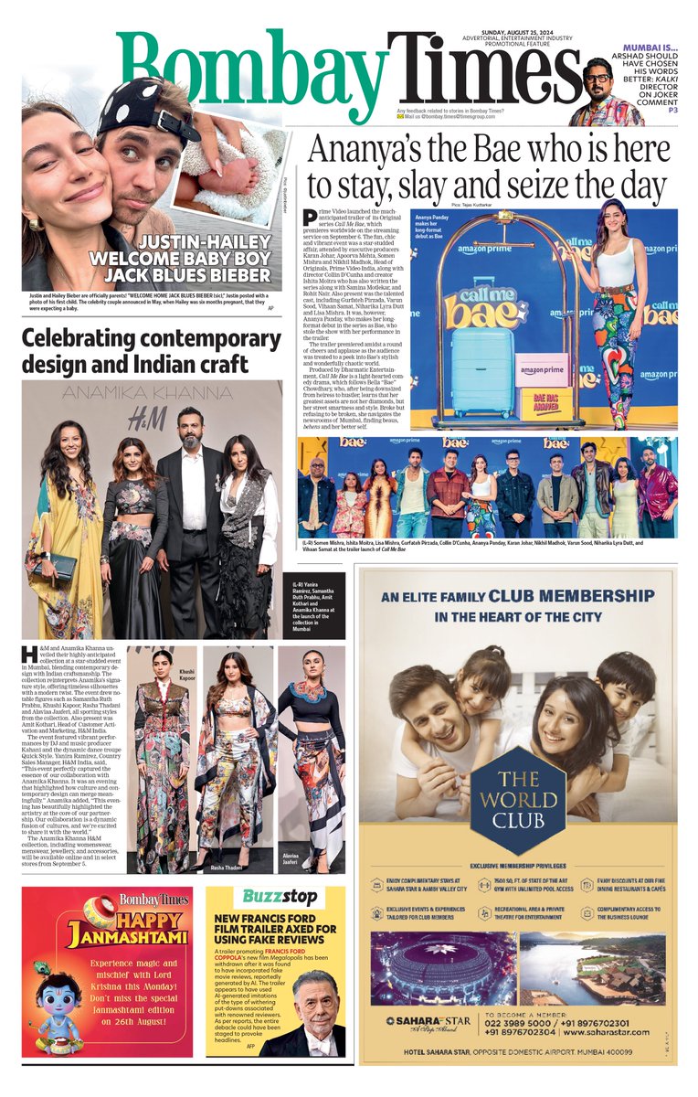 bombaytimes's tweet photo. Today's P1: #JustinBieber and #HaileyBiber welcome their first child, #FrancisFord's new film's trailer gets axed and more
Read: https://t.co/zhUN5PNtEu
#BombayTimes https://t.co/Vy0vURilL0