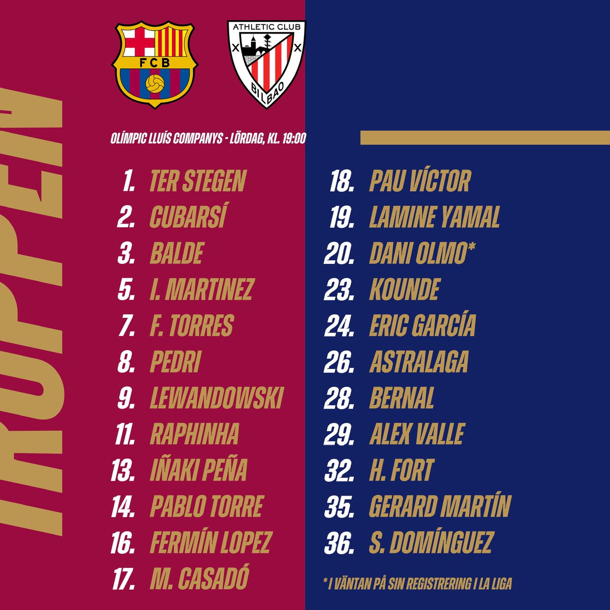 Truppen till kvällens hemmapremiär mot Bilbao! 🔴🔵🔥