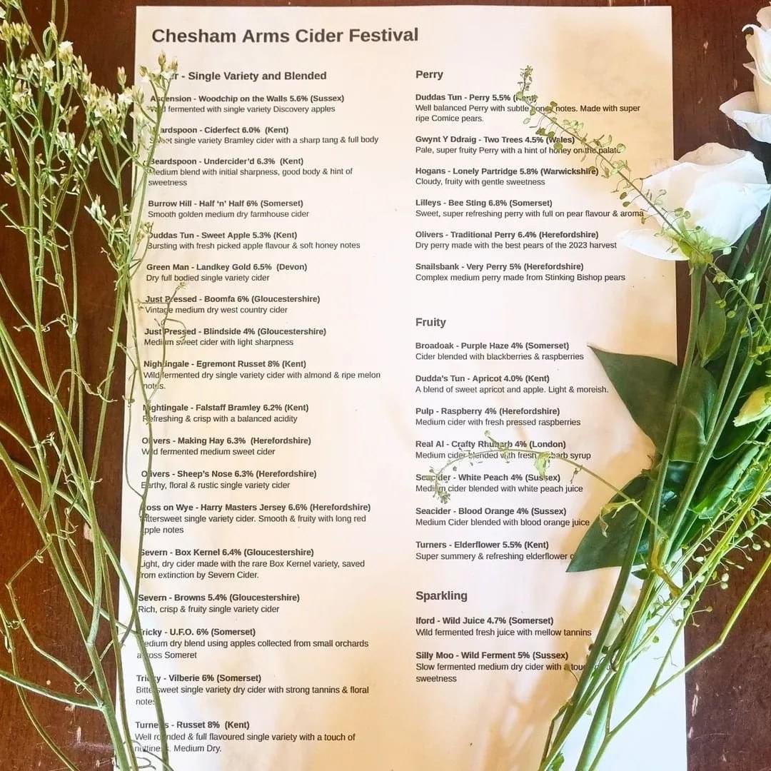 Chesham cider fest kicks off today. 12-10pm Sat-Mon. <a href="/turners_cider/">Turners Cider</a> <a href="/oliverscider/">Tom Oliver</a> <a href="/AscensionCider/">Ascension Cider</a> <a href="/DuddasTunCider/">Dudda's Tun Cider</a> <a href="/RossCider/">Ross Cider</a> <a href="/trickycider/">Tricky Cider</a> <a href="/lilleyscider/">Lilley's Cider</a> <a href="/Snailsbankcider/">Snailsbank Cider</a> <a href="/SeaCiderSussex/">SeaCider</a> <a href="/greenmancider/">Green Man Cider</a> <a href="/NightingaleCidr/">Nightingale Cider Co</a> <a href="/BEARDspoon/">BEARDspoon</a> <a href="/therealalco/">The Real Al Company</a> <a href="/CAMRA_APPLE/">CAMRA Cider & Perry</a>