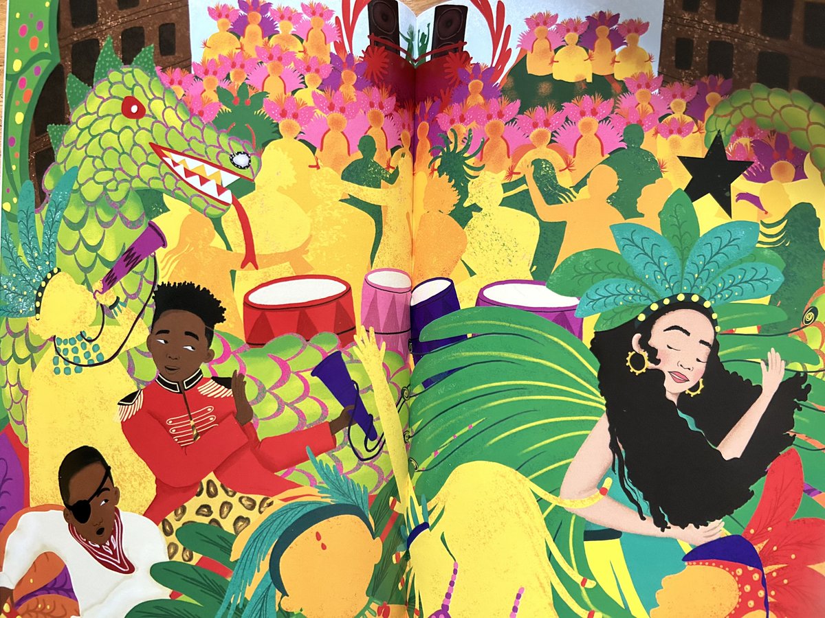 NicoletteJones's tweet image. #NewIllustrationoftheDay. To celebrate the #NottingHillCarnival (children's parade today, adults' tomorrow) this double page by Joelle Avelino which would make a great poster for the carnival. From @yaba_badoe's Man Man and the Tree of Memories, out in pb from @_ZephyrBooks 1 Aug