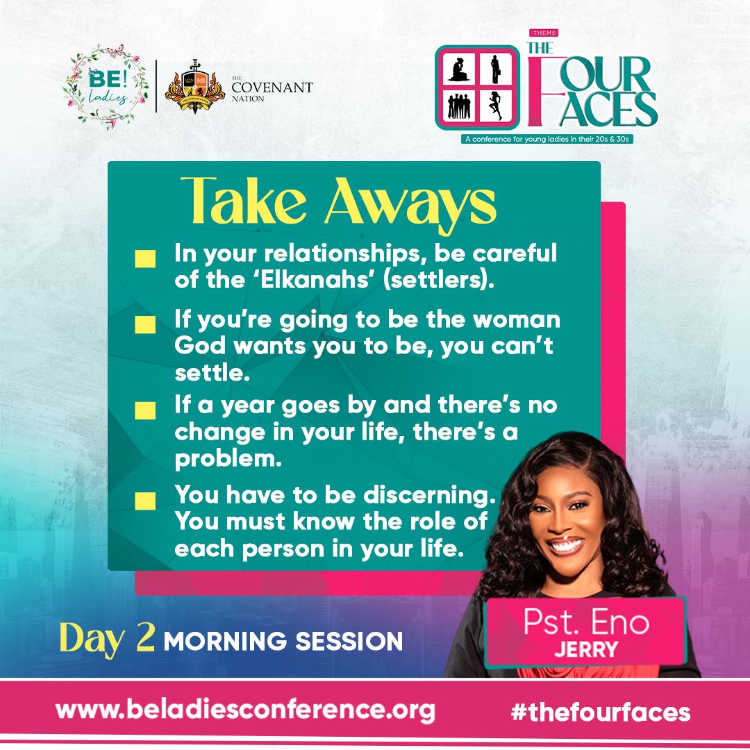 BeladiesTCN's tweet photo. Incase you missed it! Takeaways from Pastor Eno Jerry's session today. Afternoon session has started. You can join online on our @covenantradio or our YouTube Channel - The Covenant Nation. 

#beladiesconference #thecovenantnation #toyinoyemade ##bewomenconference https://t.co/V0L1fMskKZ