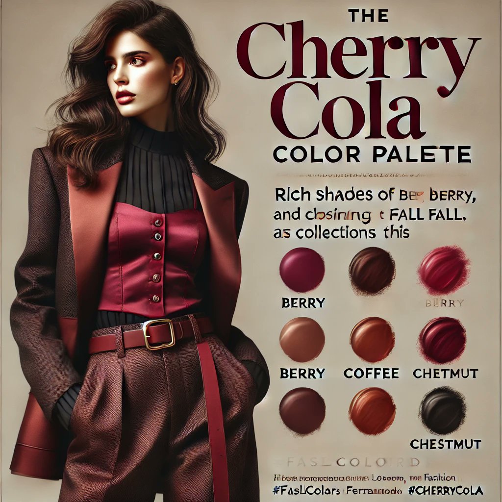 FashionPulseX's tweet photo. The "Cherry Cola" color palette is dominating this fall! Rich shades of berry, coffee, and chestnut are all the rage, featured in collections by Loewe, Ferragamo, and more. #FallColors #FashionTrends #CherryCola https://t.co/30XE5fzdyf