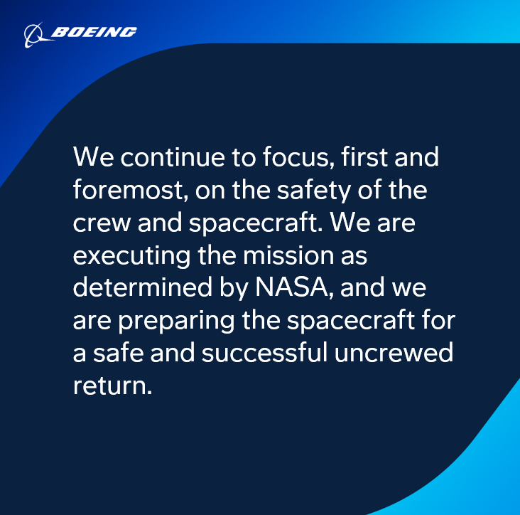 BoeingSpace's tweet photo. During today’s Agency Flight Readiness Review, NASA decided to autonomously return Starliner from the International Space Station. https://t.co/rVkYhVSJPR