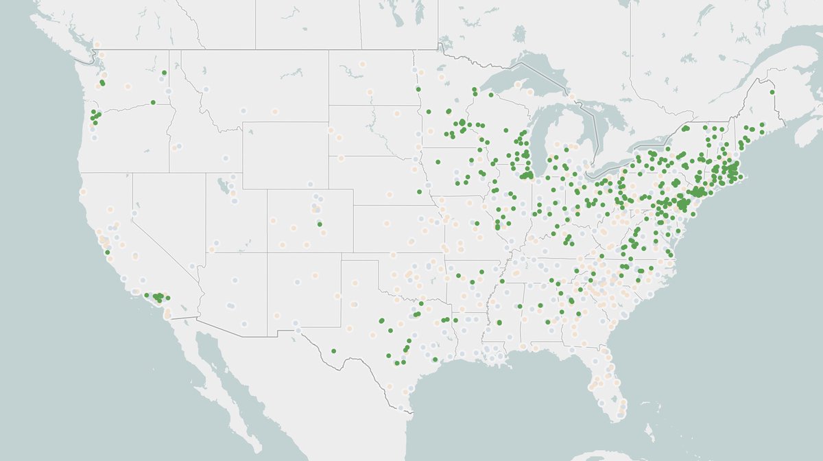 There are 433 D3 Schools

That means D3 is bigger than D1 or D2 and makes up ~40% of the NCAA’s total membership

Here's a map of all 433 👇