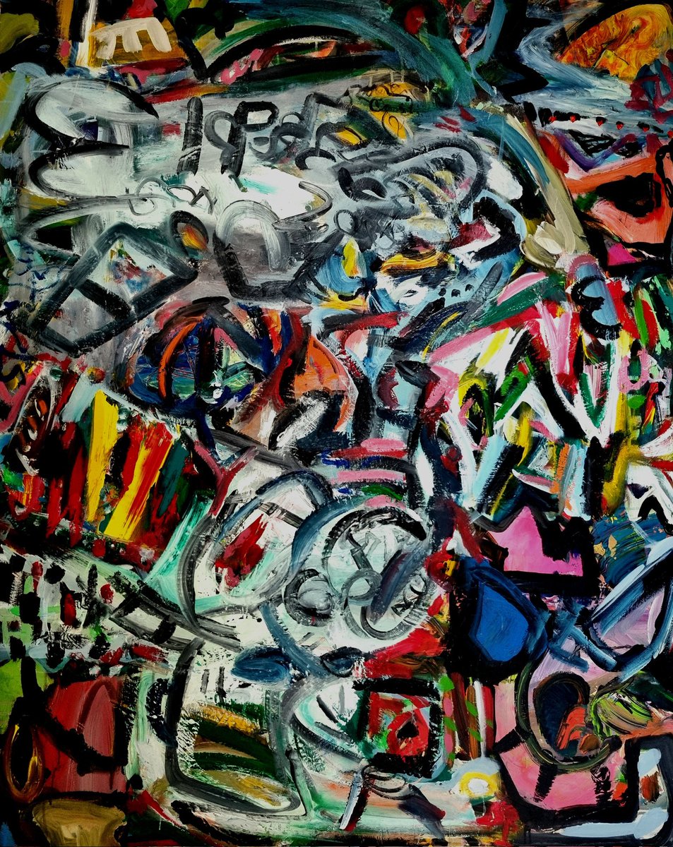 First proper painting session for a long time. Heavily reworked canvas, 150x120cm close to a finish. #abstractart #abstractpainting #abstractexpressionism #complexart #complexity