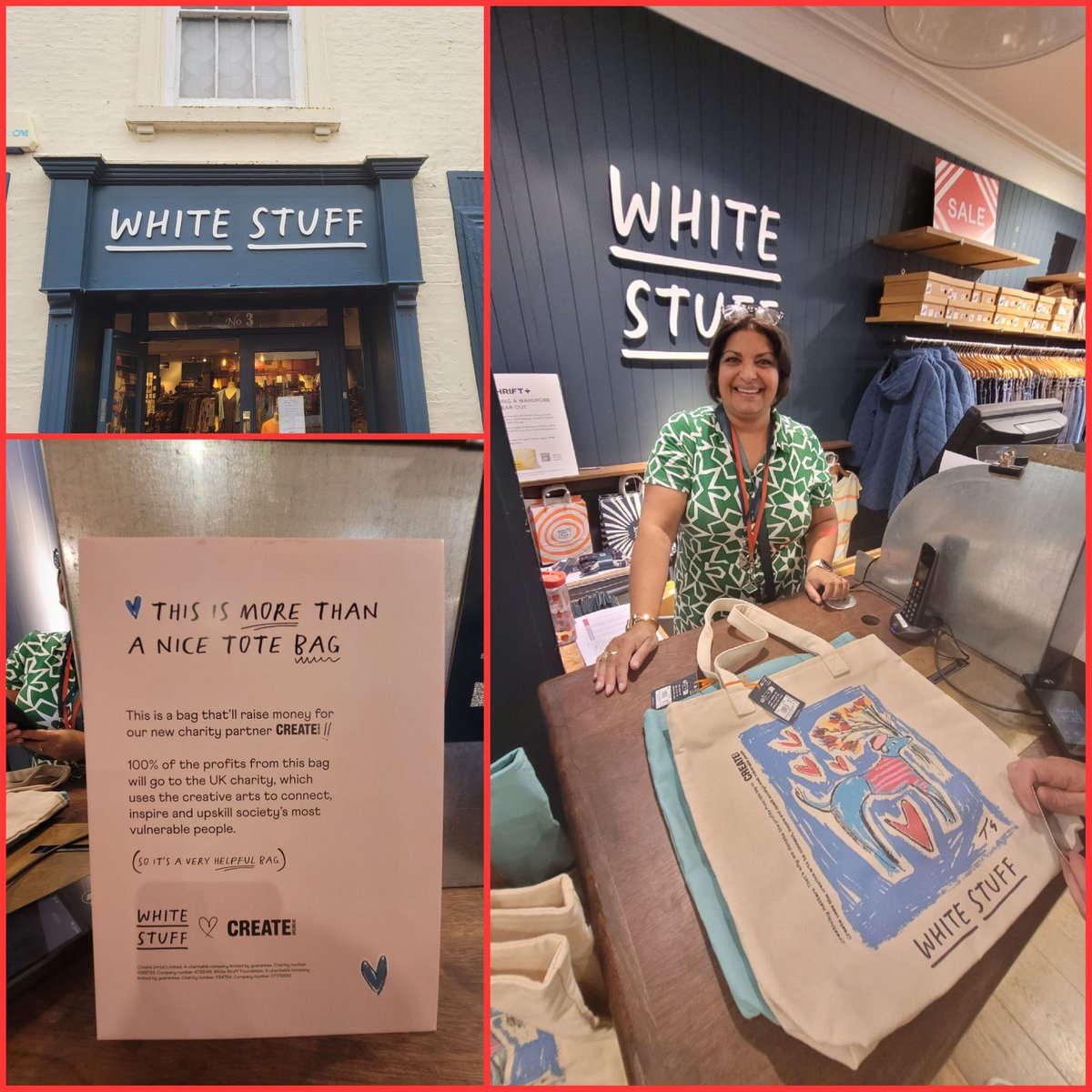 Thanks to Surinder at <a href="/WhiteStuffUK/">White Stuff</a> Ely for the lovely warm welcome today when we popped in to pick up a couple of these gorgeous tote bags in support of <a href="/createcharity/">Create</a>. Very proud of this fab new partnership.