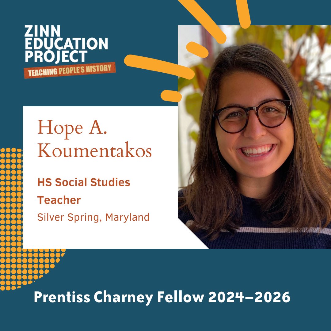 Hope Koumentakos (@hopekoumentakos) on Twitter photo Thrilled to begin my journey as a Prentiss Charney Fellow this afternoon! <a href="/ZinnEdProject/">Zinn Ed Project</a> <a href="/teachingchange/">Teaching for Change</a> <a href="/RethinkSchools/">Rethinking Schools</a> Thrilled to begin my journey as a Prentiss Charney Fellow this afternoon! <a href="/ZinnEdProject/">Zinn Ed Project</a> <a href="/teachingchange/">Teaching for Change</a> <a href="/RethinkSchools/">Rethinking Schools</a>