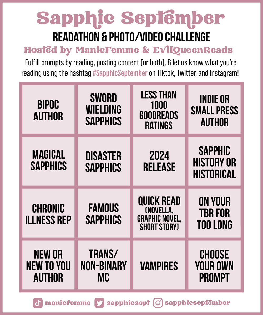 manic_femme's tweet photo. ✨ #SapphicSeptember 2024 Announcement ✨ @SapphicSept is an annual, month-long readathon celebrating sapphic representation in books. This will be the 5th (!?!?!?!?!) year of Sapphic September, which is absolutely wild! https://t.co/na597cN3s2
