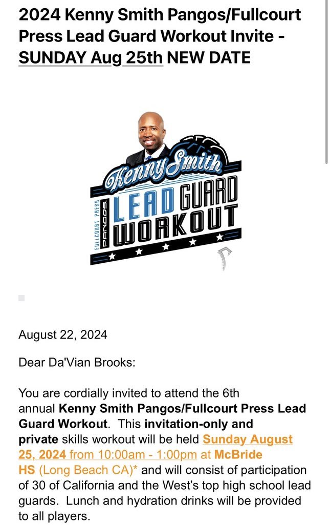 Davian Brooks (@davianbrooks4) on Twitter photo Grateful to receive an invite from <a href="/FCPPangos/">Fullcourt Press/ Pangos</a> <a href="/trigonis30/">Dinos Trigonis</a> To attend <a href="/TheJetOnTNT/">Kenny Smith</a> Lead guard workout tomorrow. Can’t wait to be a sponge and learn everything I can from an NBA legend . Grateful to receive an invite from <a href="/FCPPangos/">Fullcourt Press/ Pangos</a> <a href="/trigonis30/">Dinos Trigonis</a> To attend <a href="/TheJetOnTNT/">Kenny Smith</a> Lead guard workout tomorrow. Can’t wait to be a sponge and learn everything I can from an NBA legend .