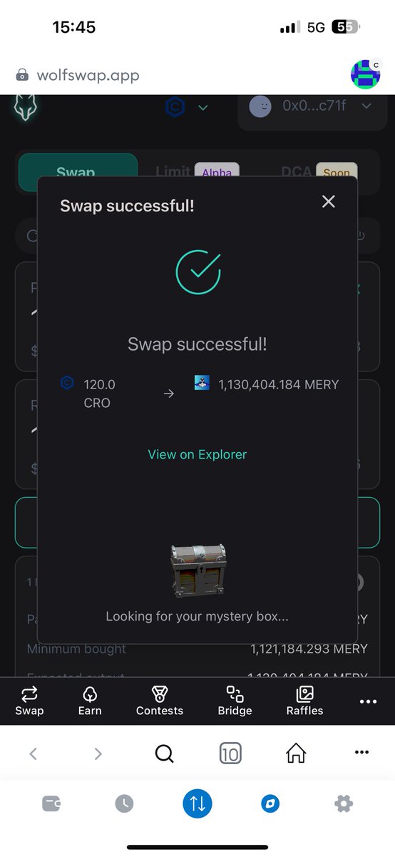 I will try to buy until i get the mystery box' 📦 on <a href="/wolfswapdotapp/">WolfSWAP | SWAP & WIN</a> 

like and retweet, I will pick 1 winner to share the mystery box 🗃️ if I win! 

<a href="/axldefi/">Alex🌖⃤</a> you better top it up! 📈 #Cronoschain