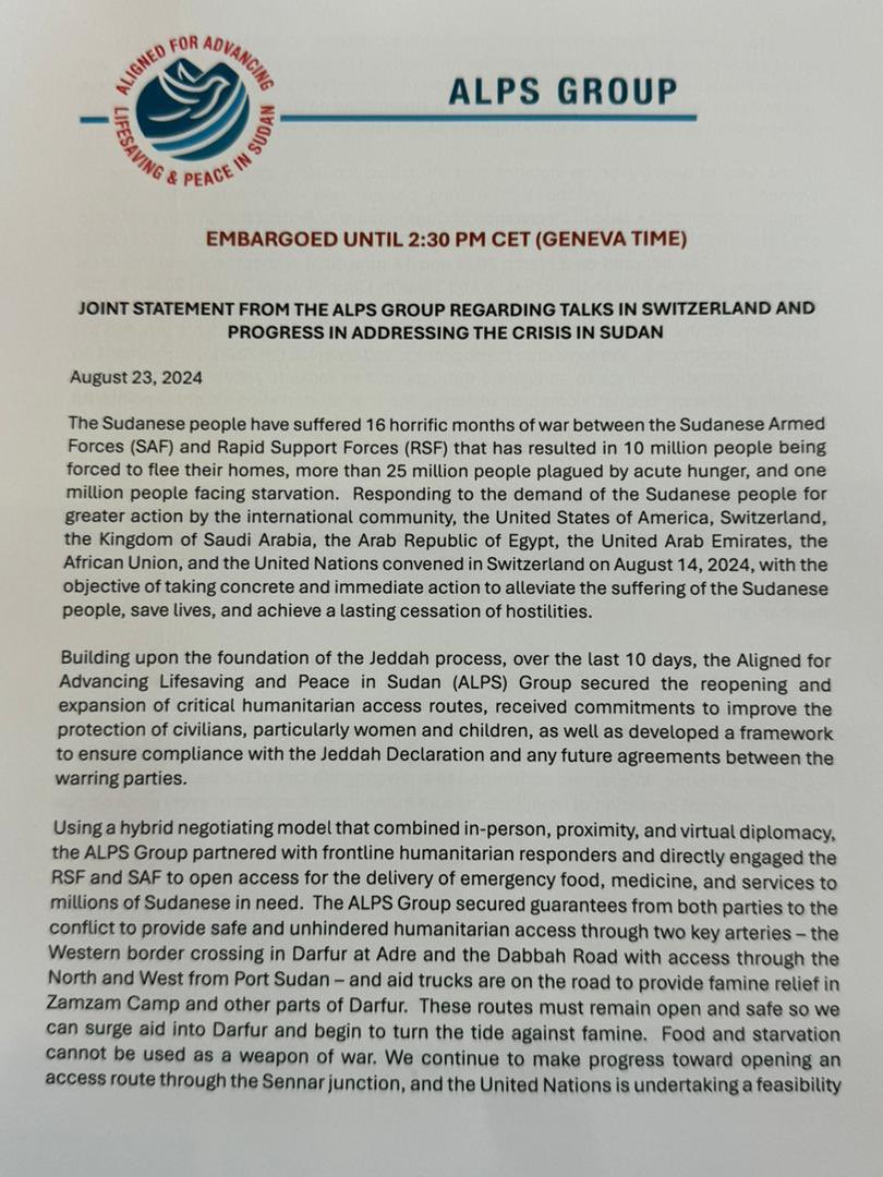 ALPS - a new regional and international commitment to stop the war in Sudan.