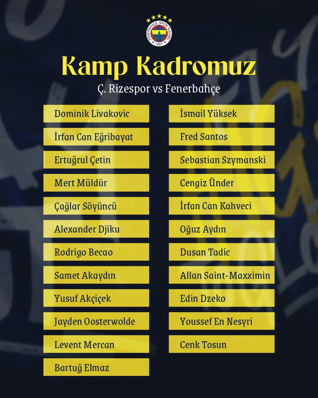 fenerbahçe kadro rize