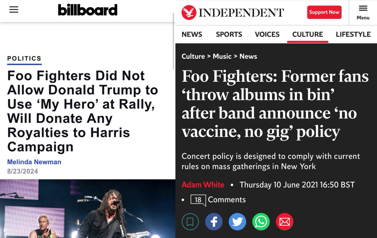 Dr. Simon Goddek (@goddeketal) on Twitter photo The same Foo Fighters who were outraged that Trump used one of their songs at his rally spent three years discriminating against the unvaccinated.
The Foo Fighters are woke trash. The same Foo Fighters who were outraged that Trump used one of their songs at his rally spent three years discriminating against the unvaccinated.
The Foo Fighters are woke trash.