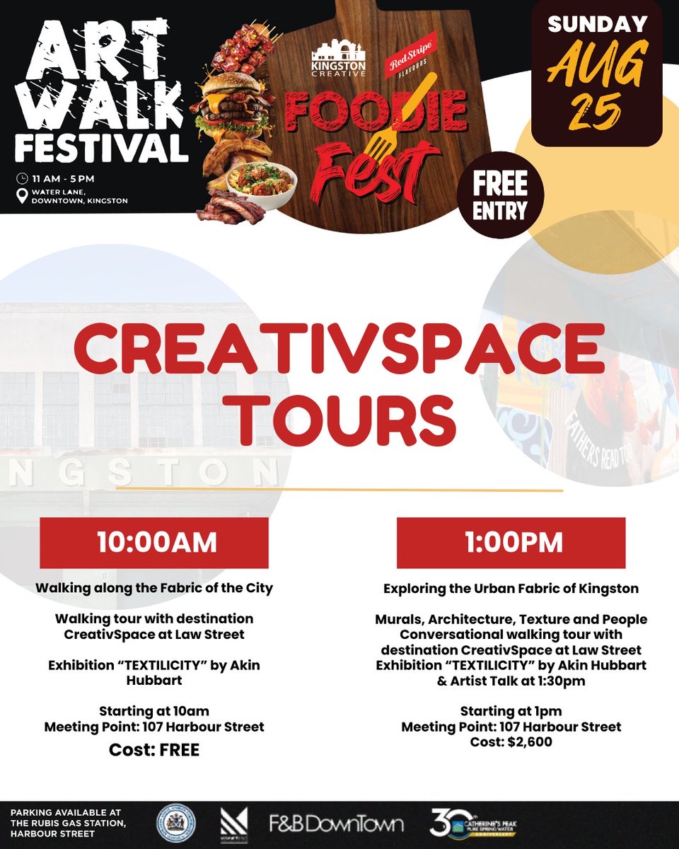 kgncreative's tweet photo. See Kingston’s vibrant urban fabric at TEXTILICITY, a photo exhibition by Edward Akintola Hubbard. Join on August 25th for the opening, mural tour, and artist talk. Meet at Kingston Creative Info Booth. Free entry! Exhibition runs until Aug 31st.
#KingstonCreative #JamaicanArt https://t.co/J4bfxtFi8w