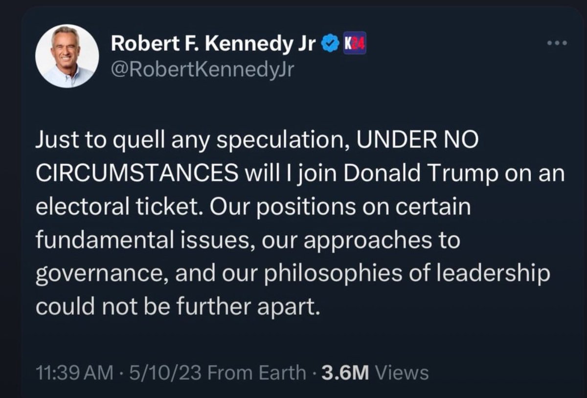 OhArd215's tweet photo. @TimothyELewis His choice was abandoning fundamental issues, approach to gov, and leadership philosophy for power. Rfk decided the racist, rapist, felon flying around in the most notorious rape vehicle in history was better to put his name behind than *checks notes* an old cali DA…or no one https://t.co/cpQNkfoLfv