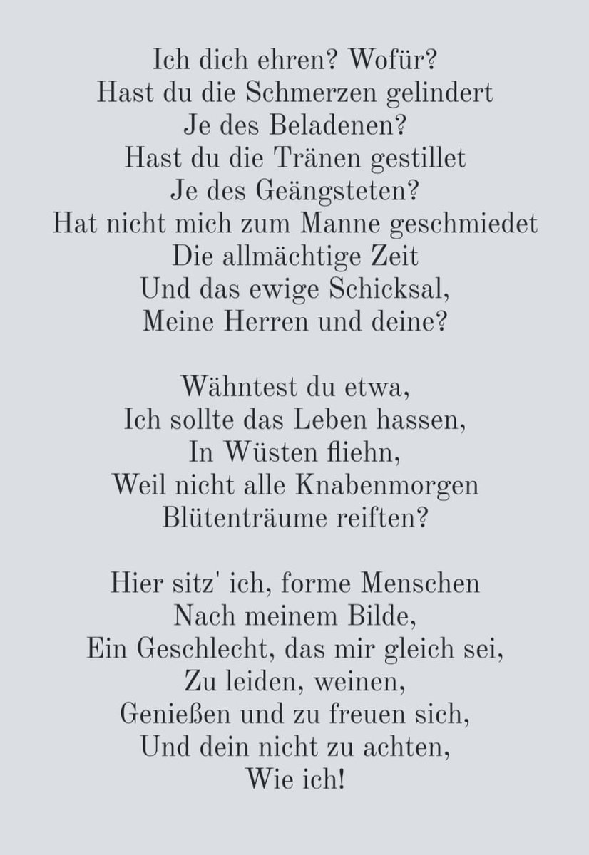 🎉 Today we celebrate Goethe's birthday. While never cited by Kant, Goethe acknowledged the profound influence Kant had on his thinking. 
Here's a glimpse from Goethe's Prometheus.