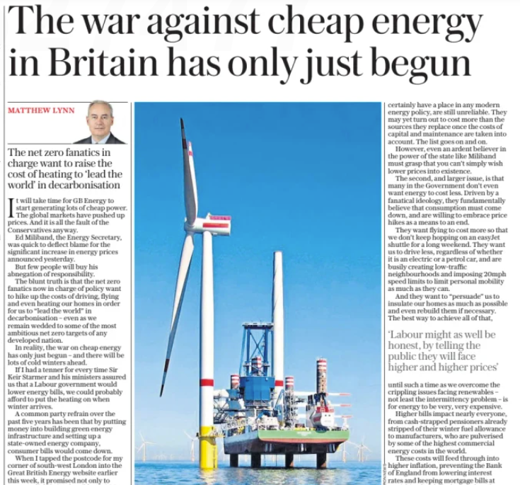stopfundingheat's tweet image. Today's Daily Telegraph has a bizarre article claiming there is a "war on cheap energy", and attacking "net zero fanatics" who it says "want to raise the cost of heating"...🤔

Today's Telegraph advertisers include @Dyson @Boodles @SkiptonBS &amp;amp; @SagaUK